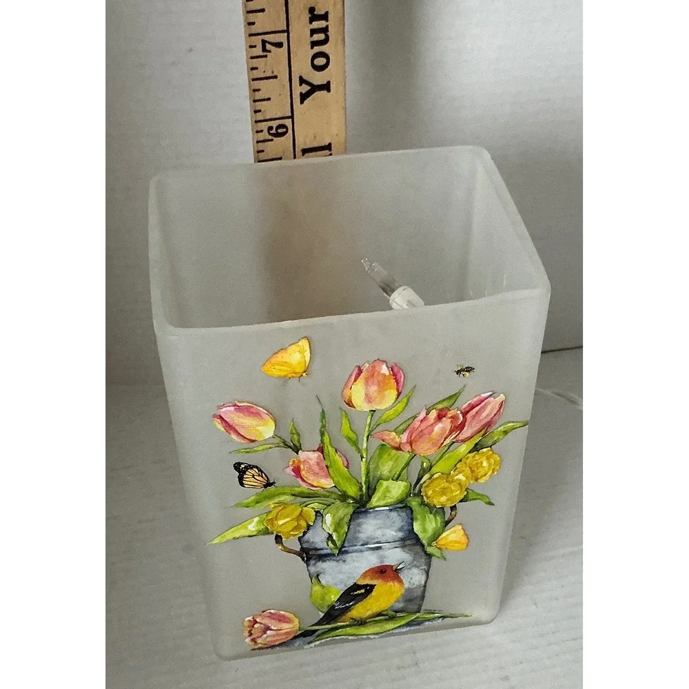 Stony Creek Glass Accent Light Barb Tourtillotte Tulips Bird Frosted Vase Lamp
